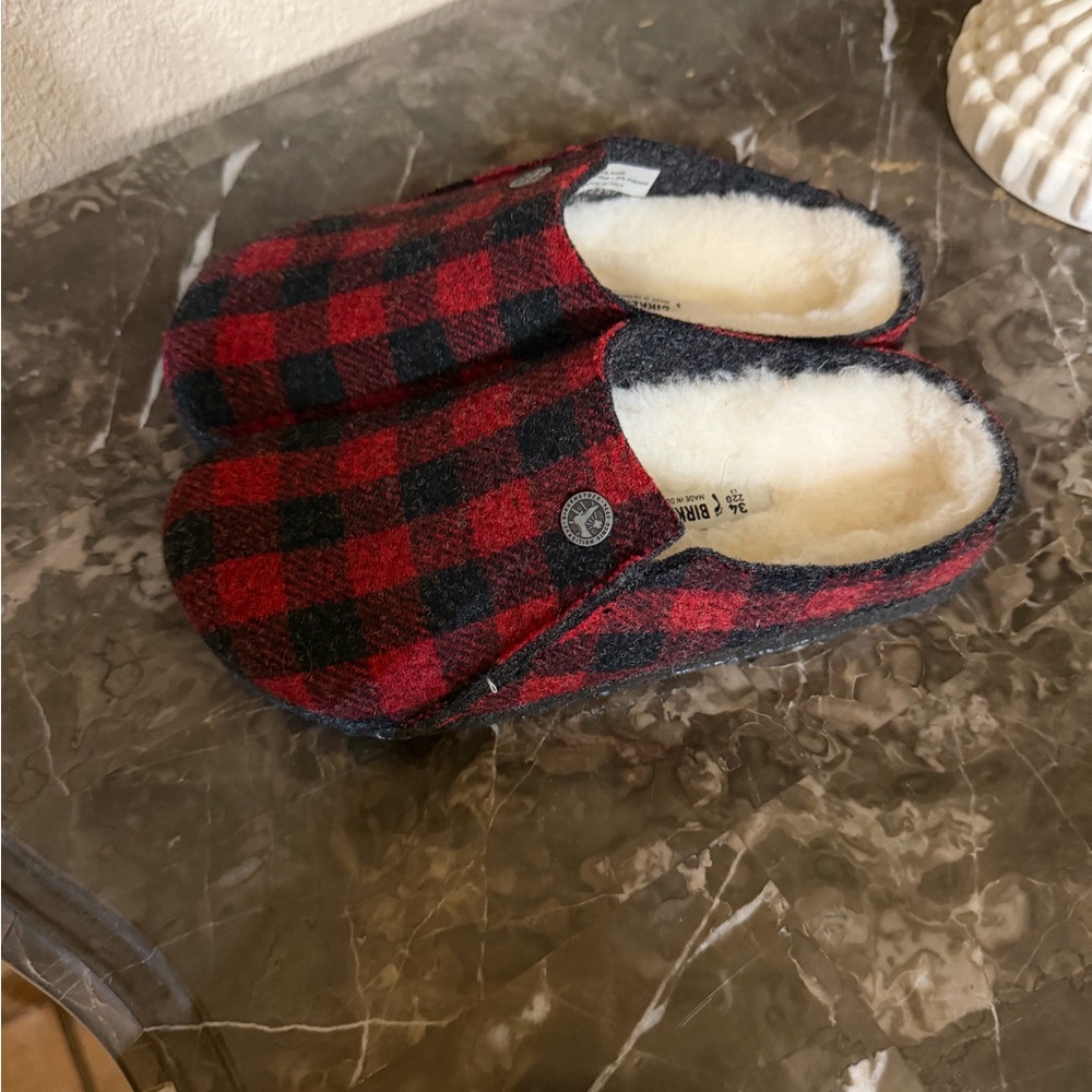 Birkenstock Red and Gray Plaid Slippers - Picture 2 of 4